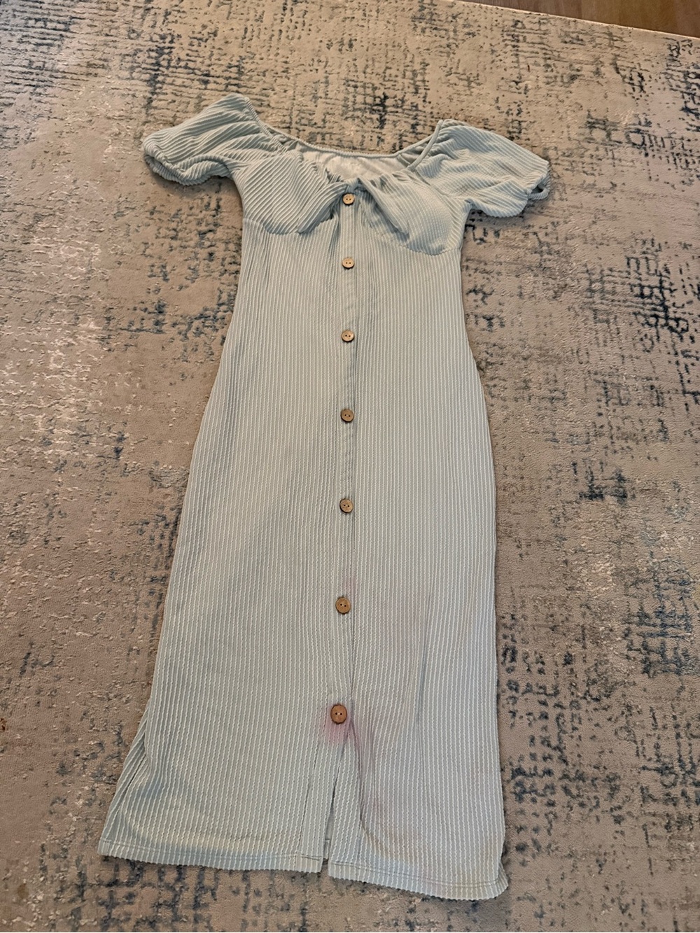 Save Me !!! Light Blue Ribbed Button-Front Off-Shoulder Dress - Picture 2 of 5